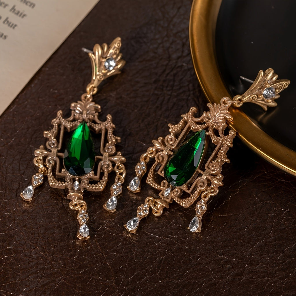 Regal Green Gemstone Drop Earrings