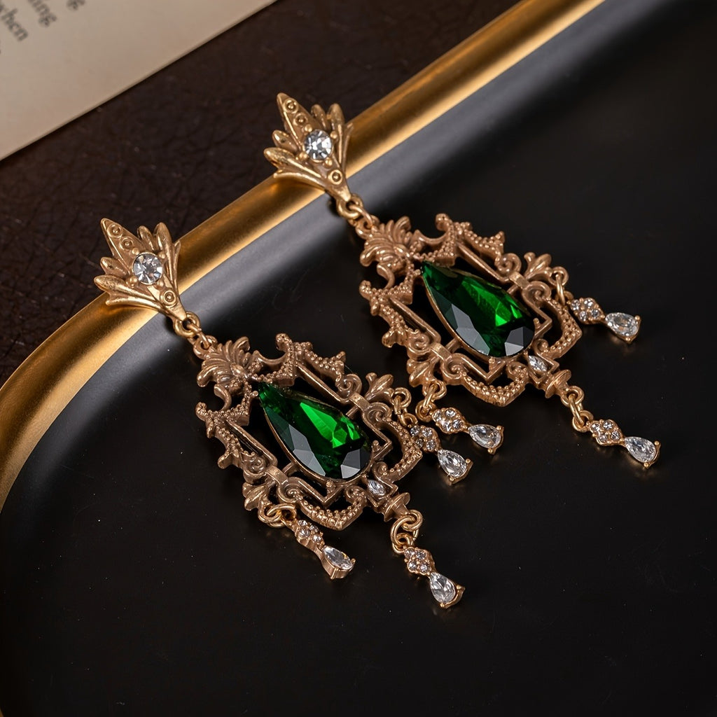 Regal Green Gemstone Drop Earrings