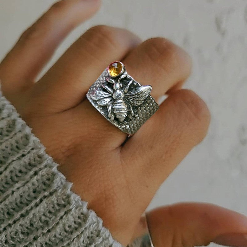 Boho Bee Gemstone Statement Ring