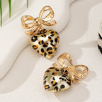 Leopard Print Bow Heart Drop Earrings