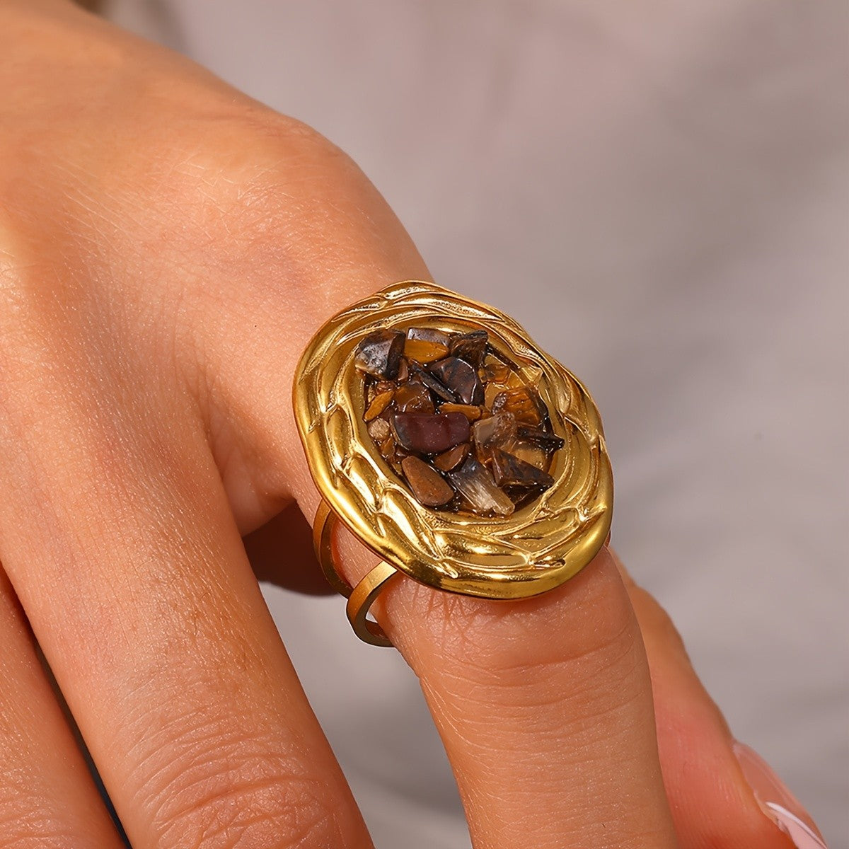 Earthy Mosaic Oval Ring