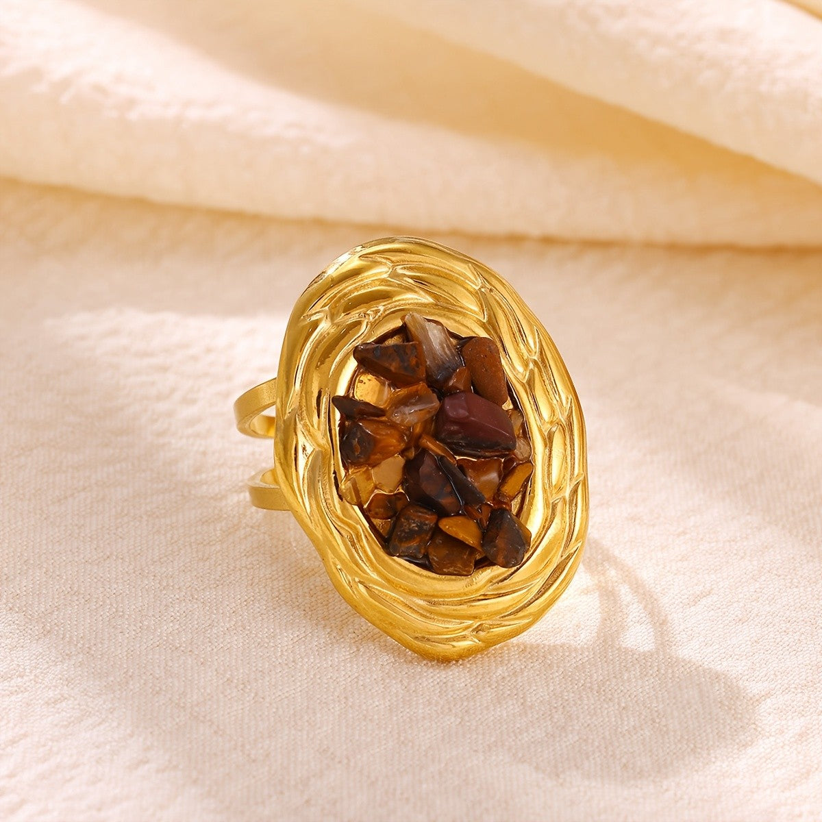 Earthy Mosaic Oval Ring
