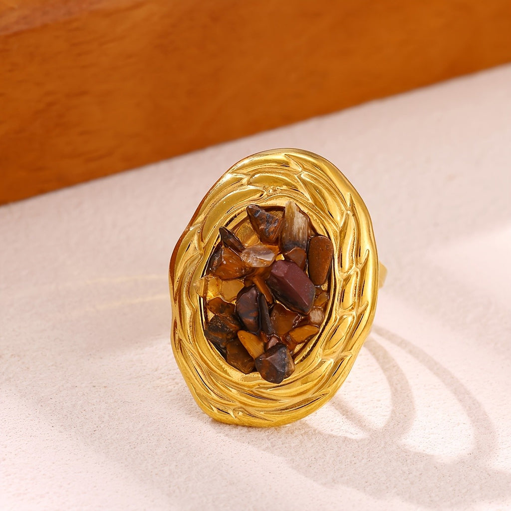 Earthy Mosaic Oval Ring