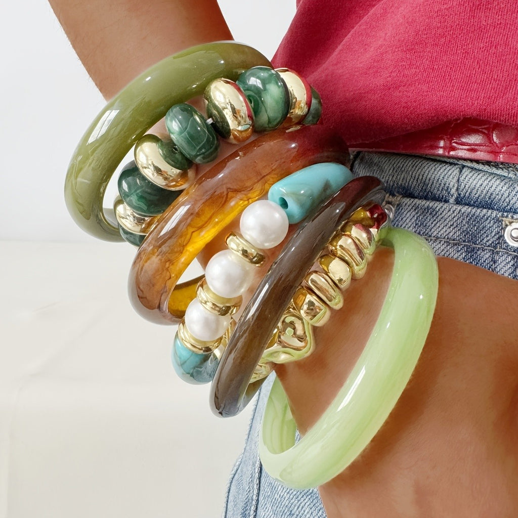 7pc Emerald Mosaic Bead Bracelet Set
