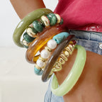 7pc Emerald Mosaic Bead Bracelet Set