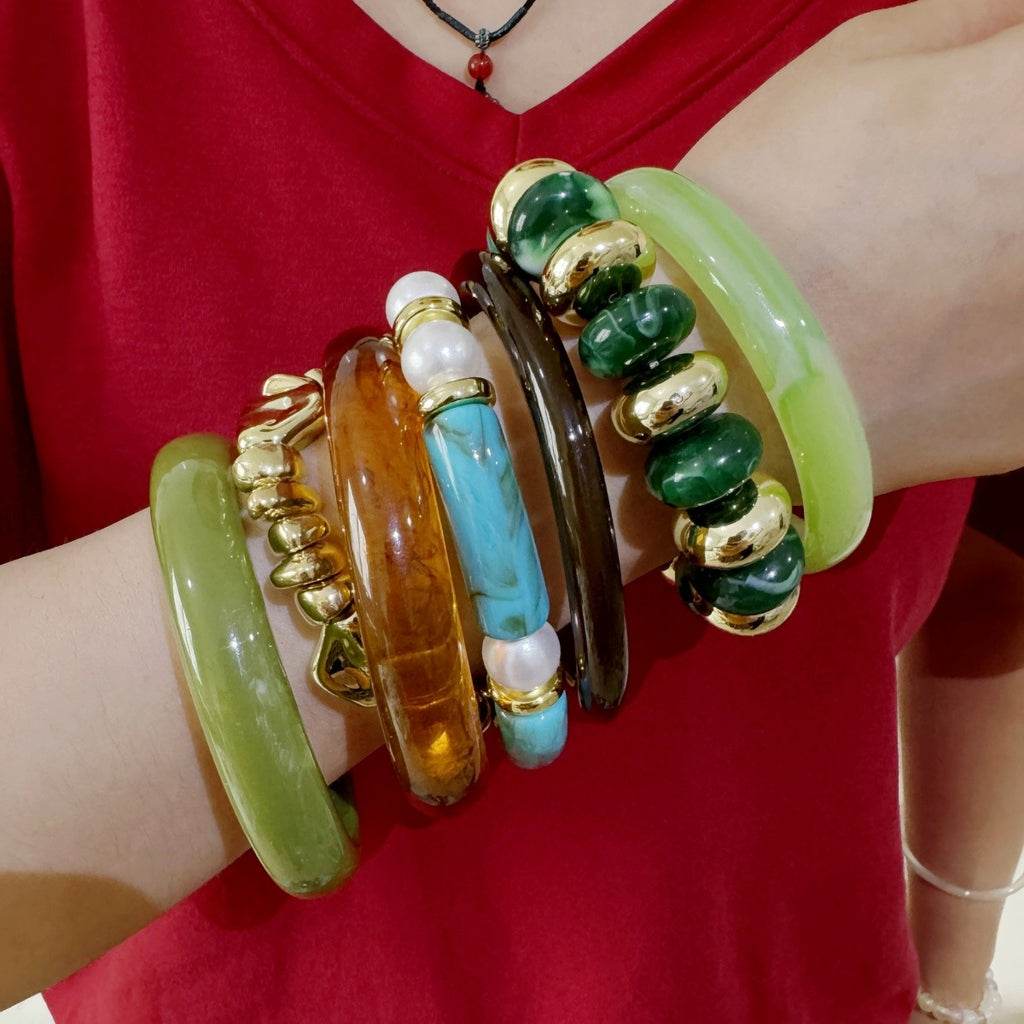 7pc Emerald Mosaic Bead Bracelet Set