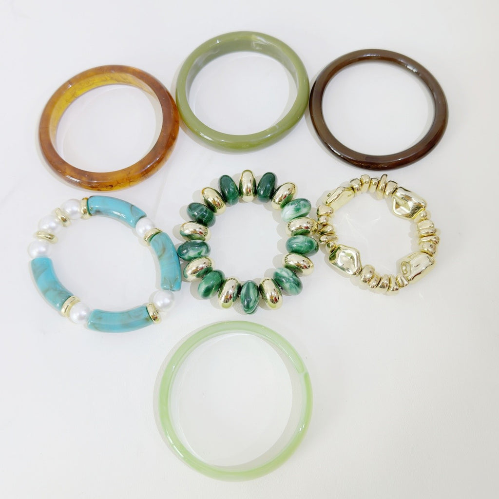 7pc Emerald Mosaic Bead Bracelet Set