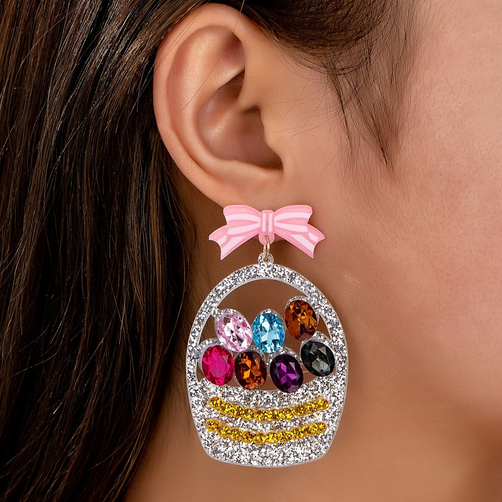 Whimsical Bow Gemstone Drop Earrings