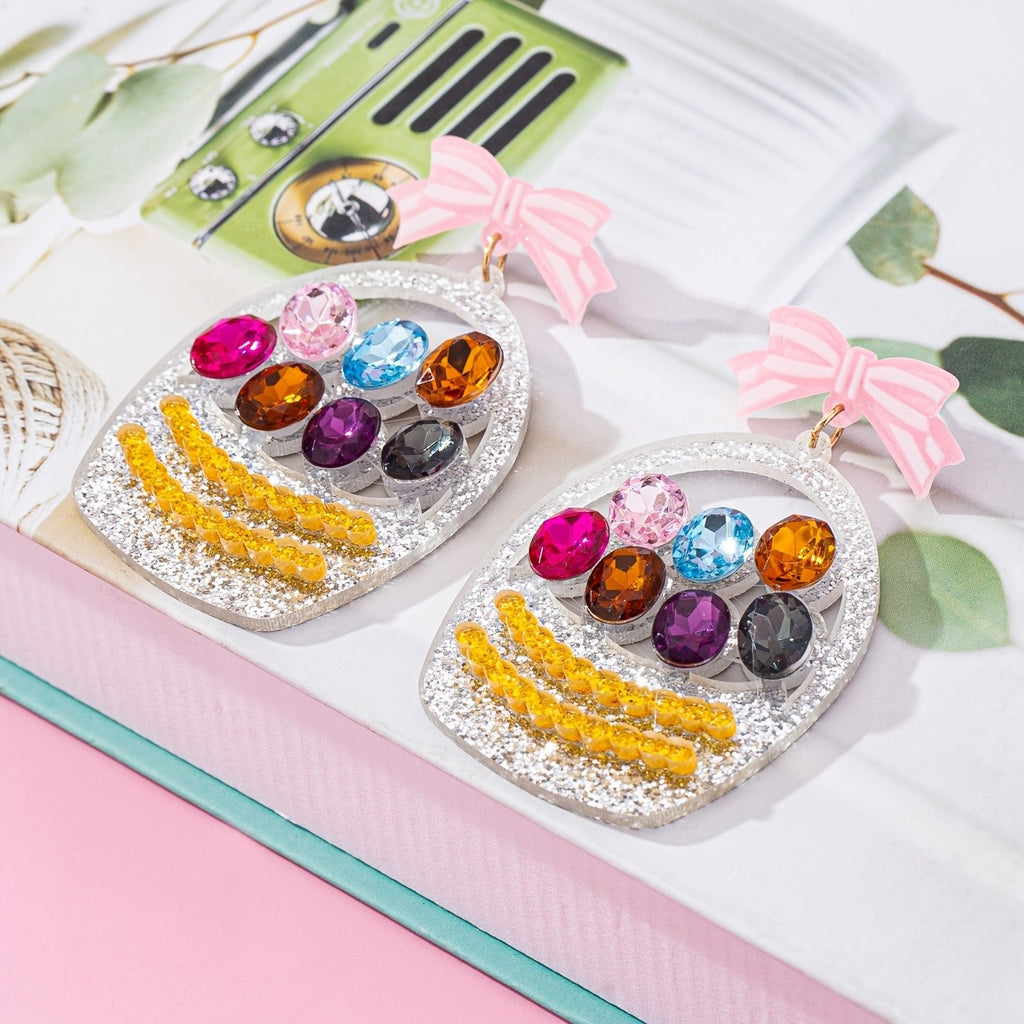 Whimsical Bow Gemstone Drop Earrings