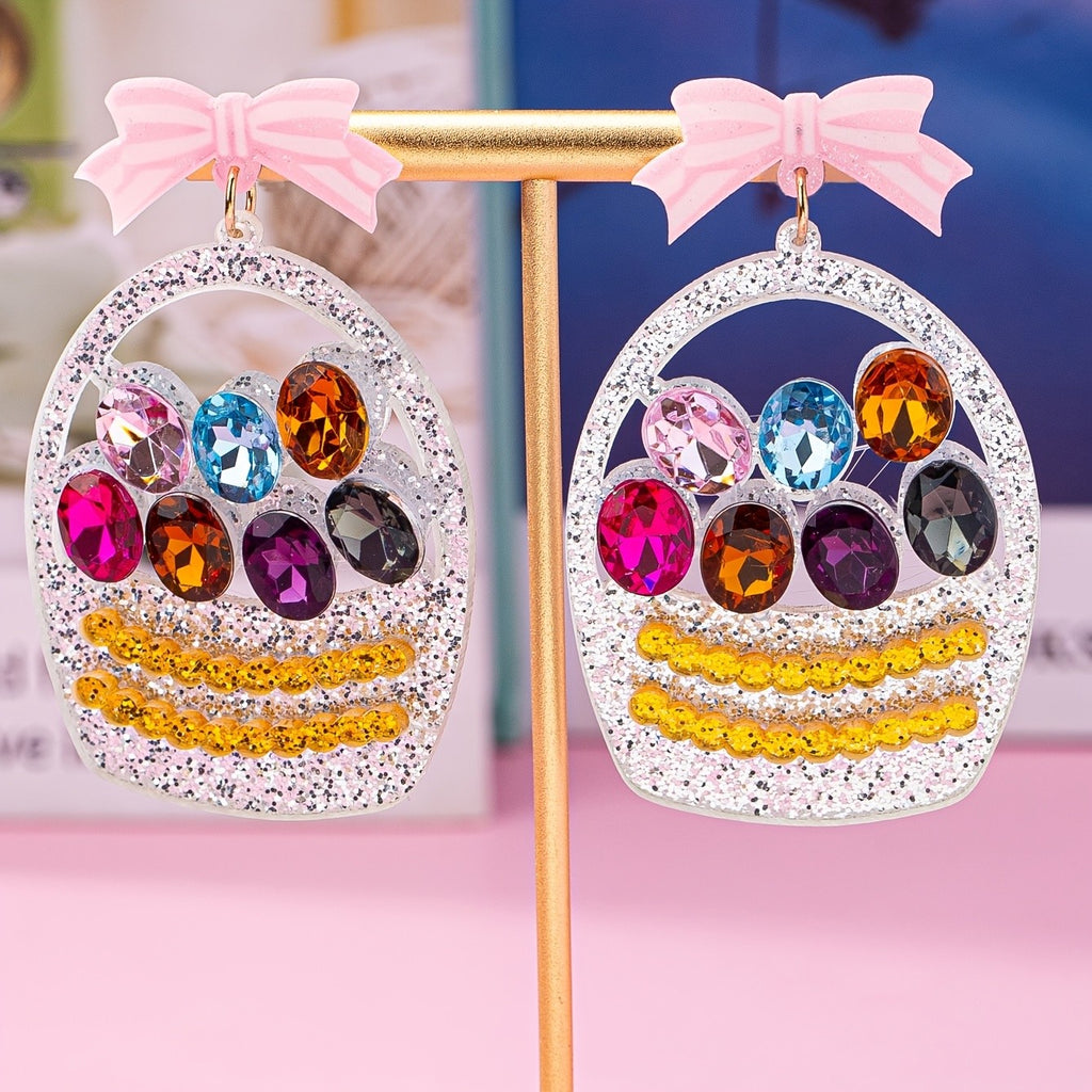 Whimsical Bow Gemstone Drop Earrings