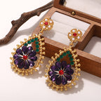 Regal Purple Floral Drop Earrings