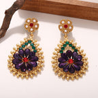 Regal Purple Floral Drop Earrings