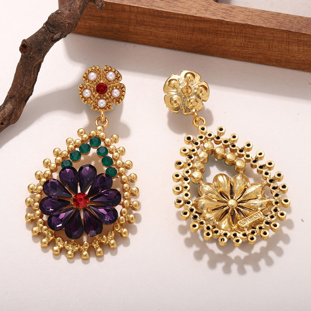 Regal Purple Floral Drop Earrings