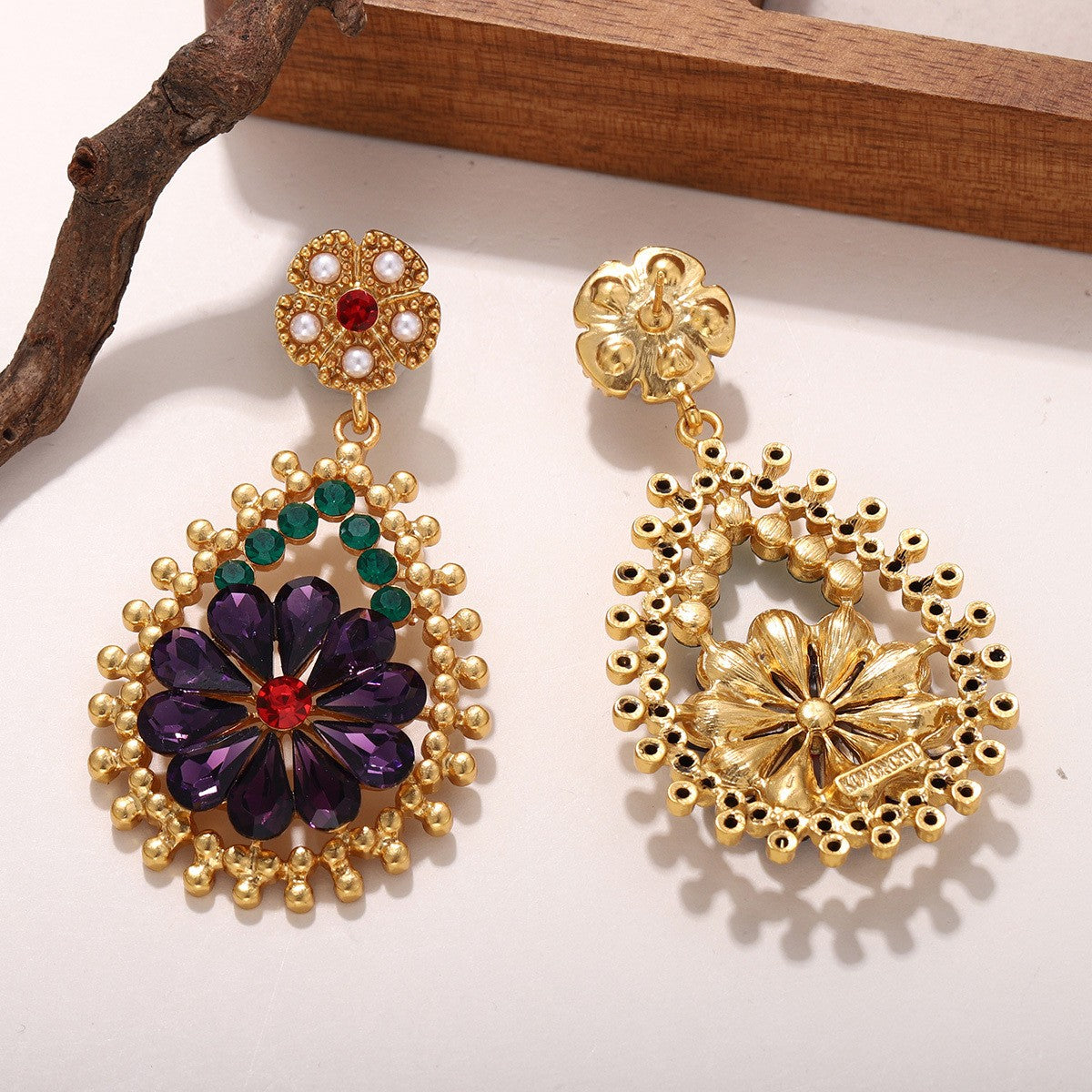 Regal Purple Floral Drop Earrings