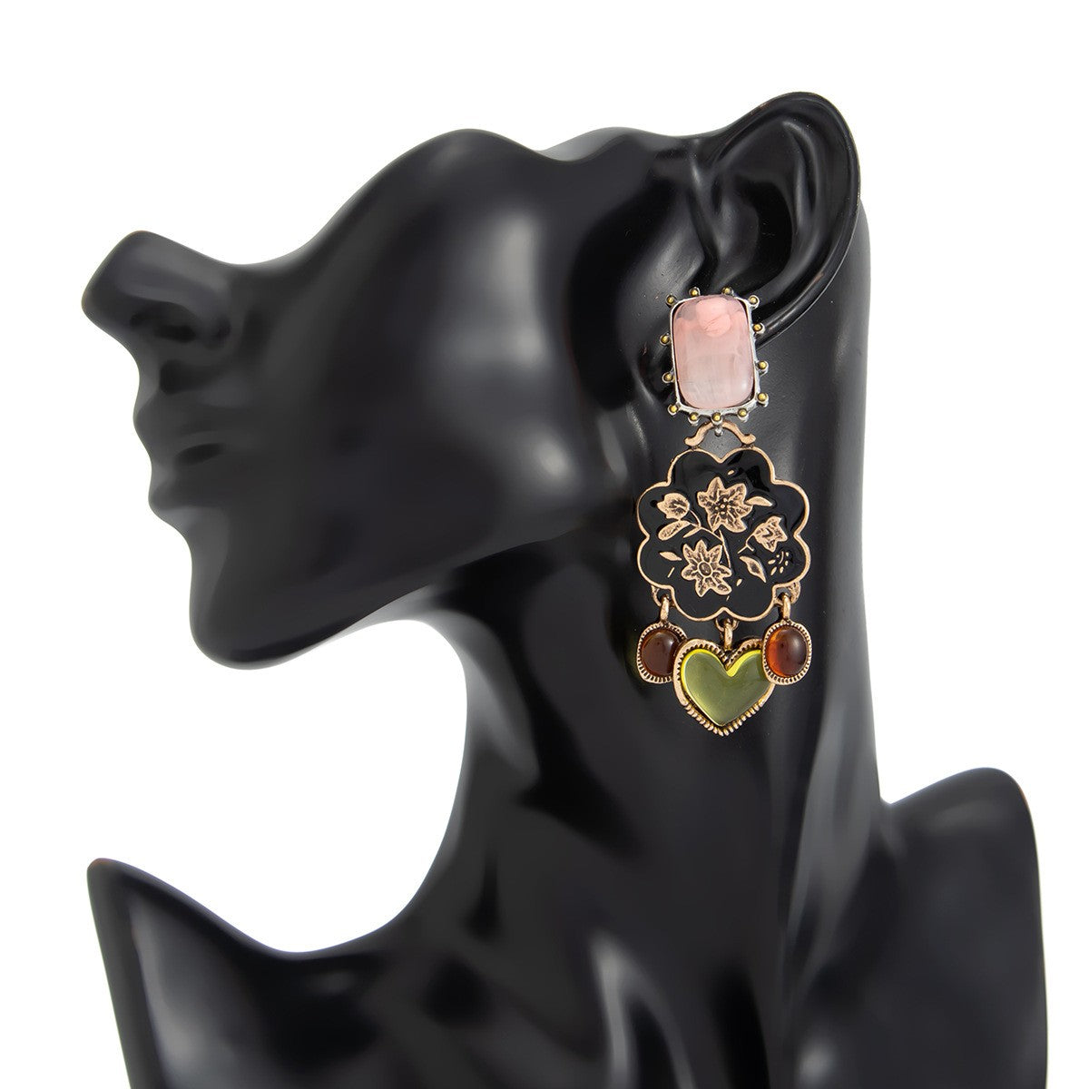 Ornate Floral Heart Drop Earrings