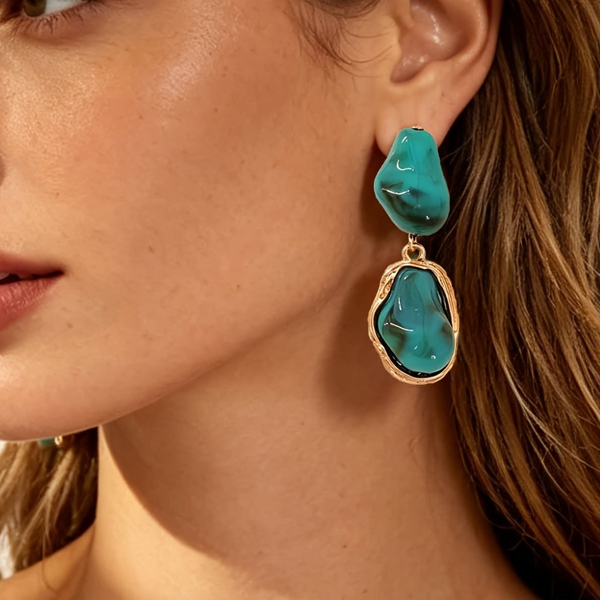 Whimsical Teal Stone Drop Earrings
