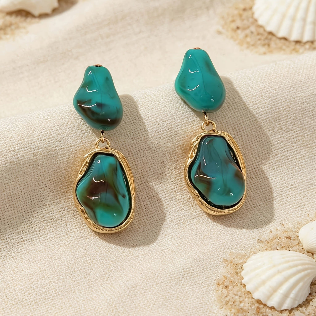 Whimsical Teal Stone Drop Earrings