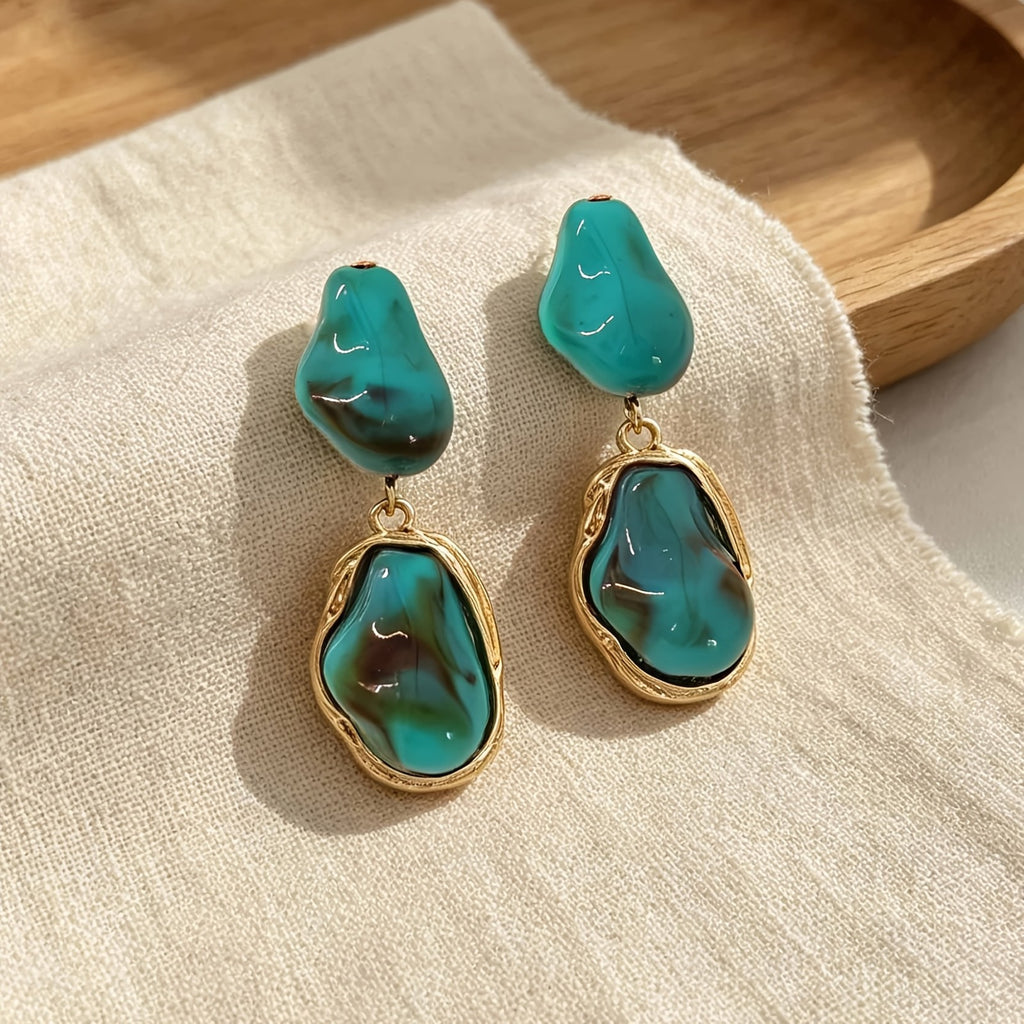 Whimsical Teal Stone Drop Earrings