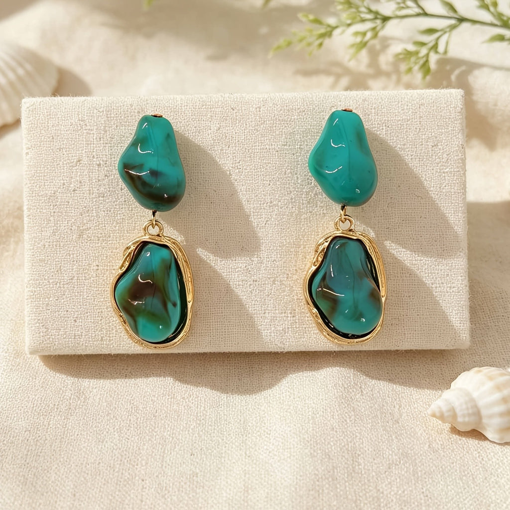 Whimsical Teal Stone Drop Earrings