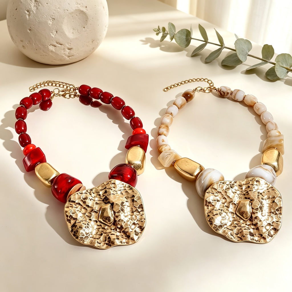 Bold Red Bead Statement Necklace
