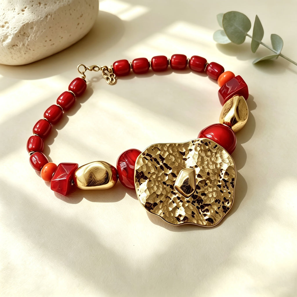 Bold Red Bead Statement Necklace