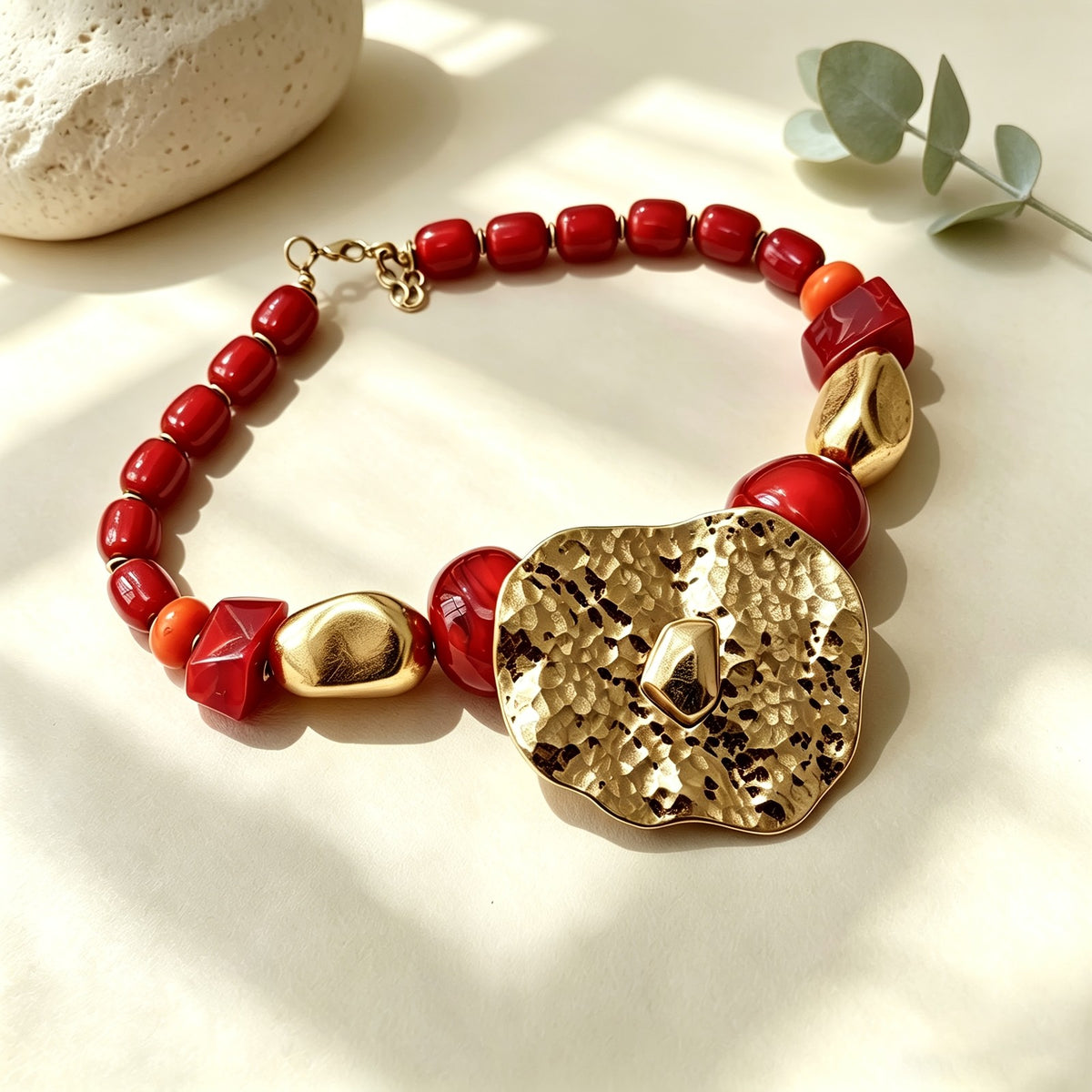 Bold Red Bead Statement Necklace