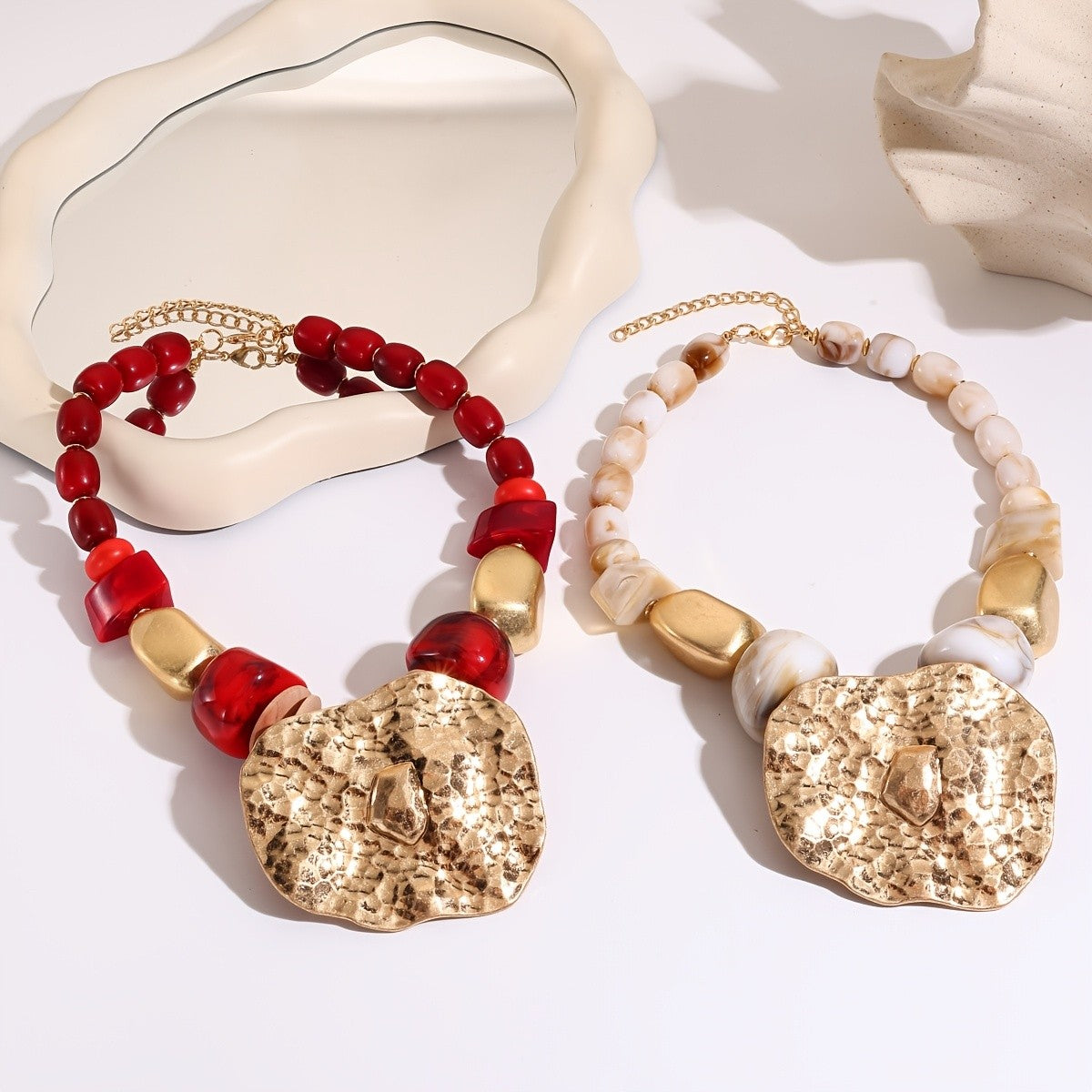 Bold Red Bead Statement Necklace