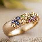 Elegant Floral Leaf Gemstone Ring