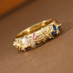 Elegant Floral Leaf Gemstone Ring