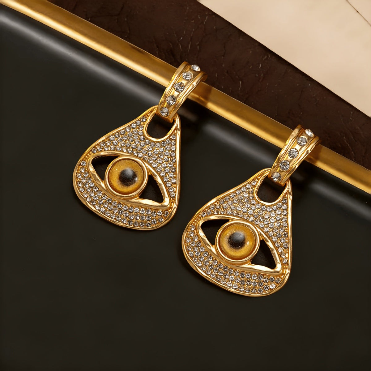 Whimsical Eye Pave Drop Earrings
