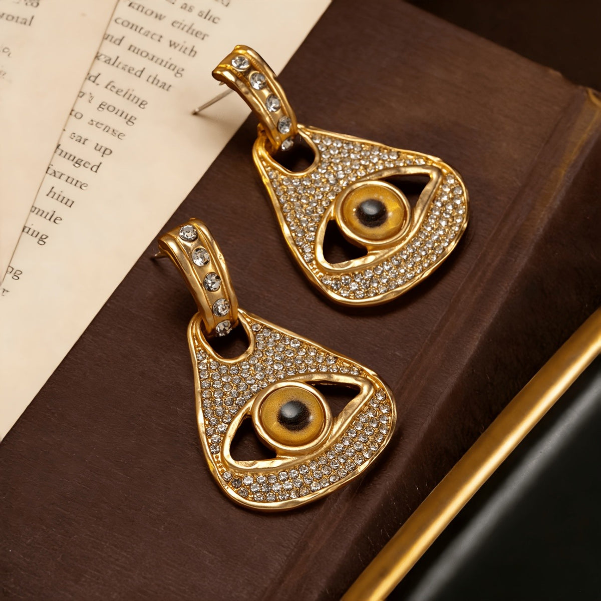 Whimsical Eye Pave Drop Earrings