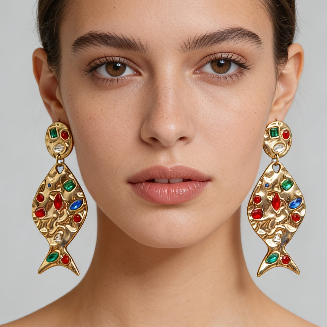 Boho Mosaic Fish Drop Earrings