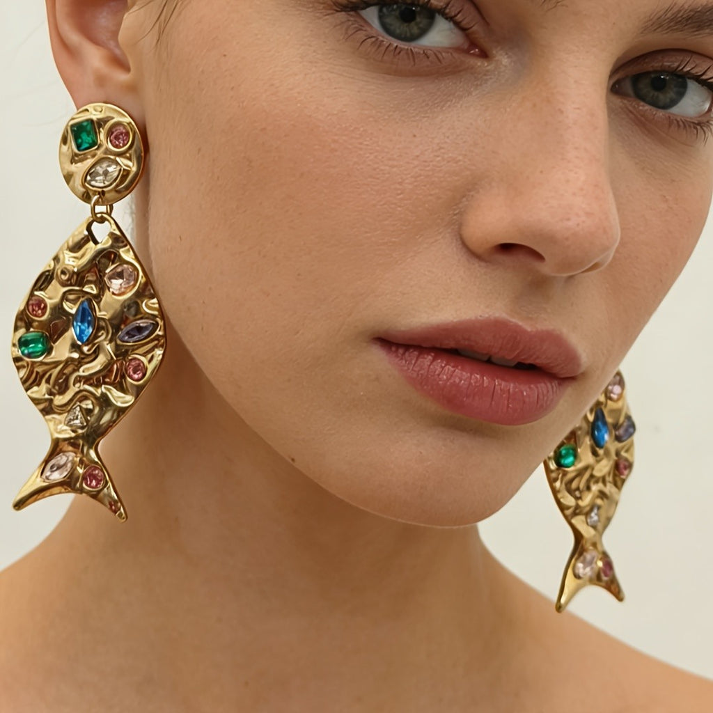 Boho Mosaic Fish Drop Earrings
