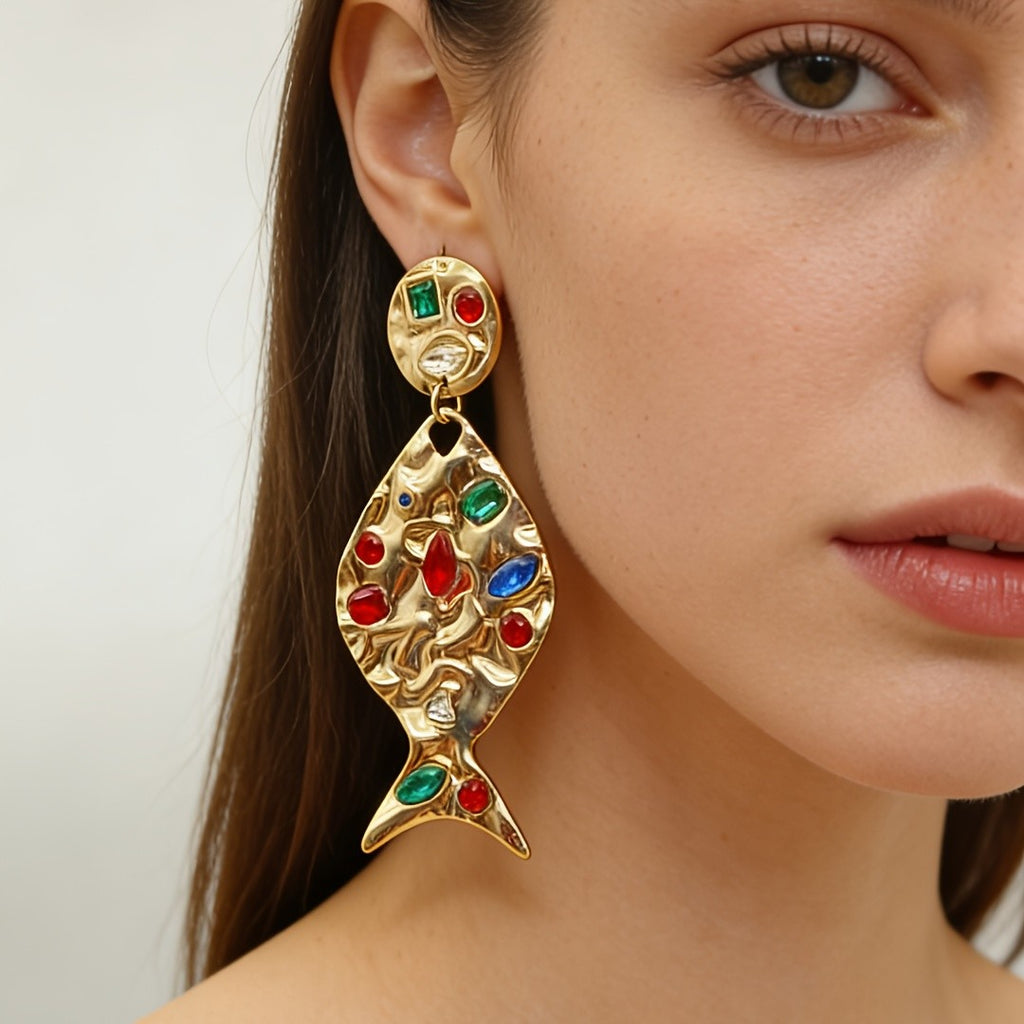Boho Mosaic Fish Drop Earrings