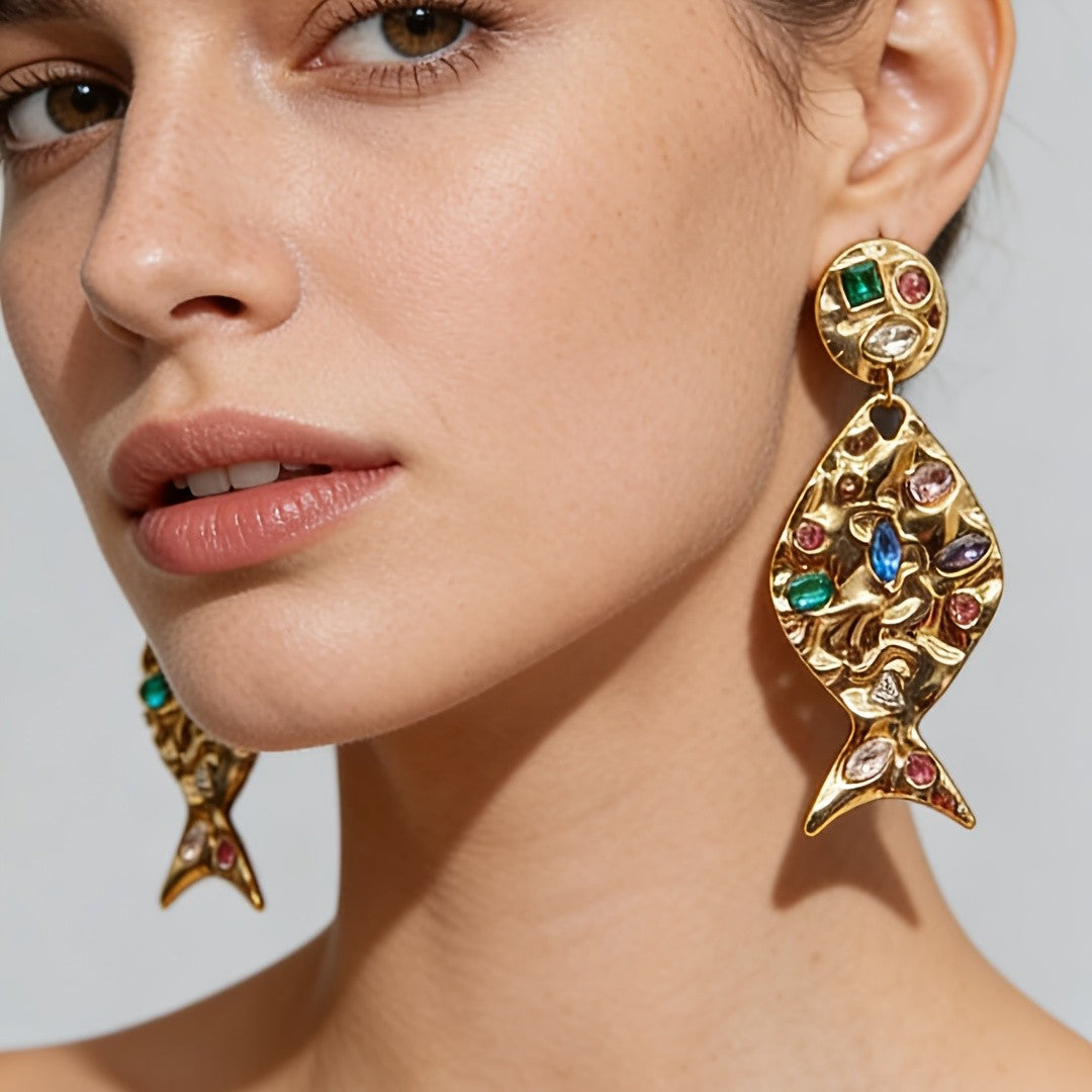 Boho Mosaic Fish Drop Earrings