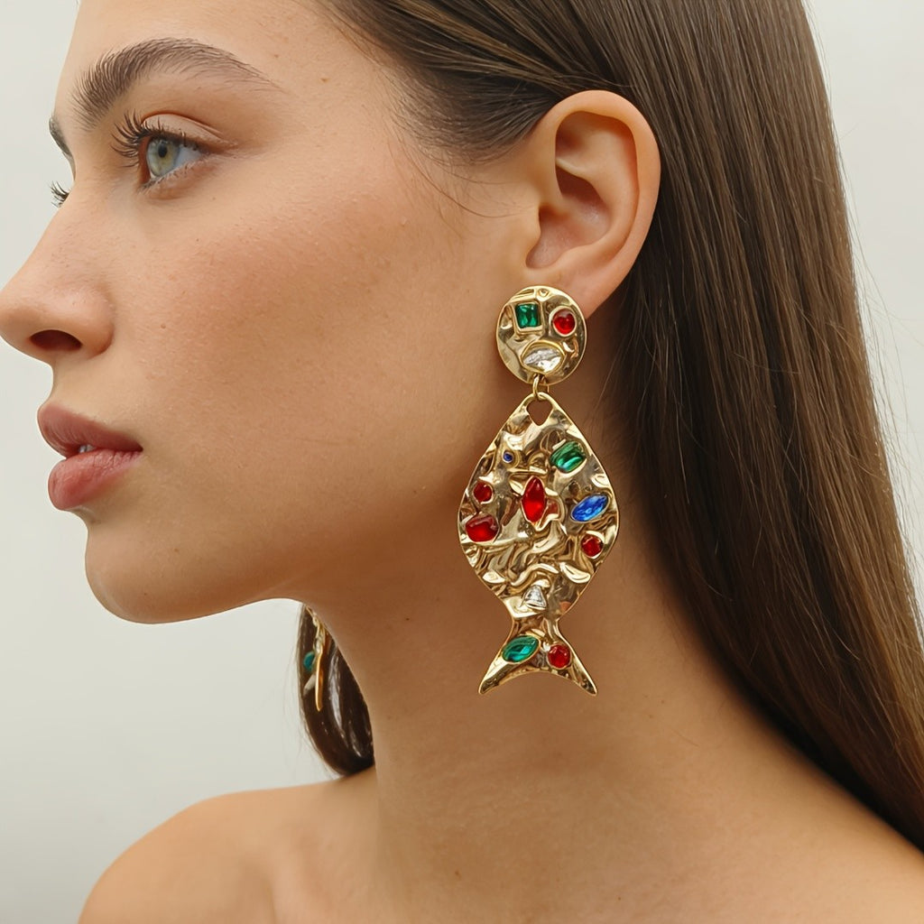 Boho Mosaic Fish Drop Earrings