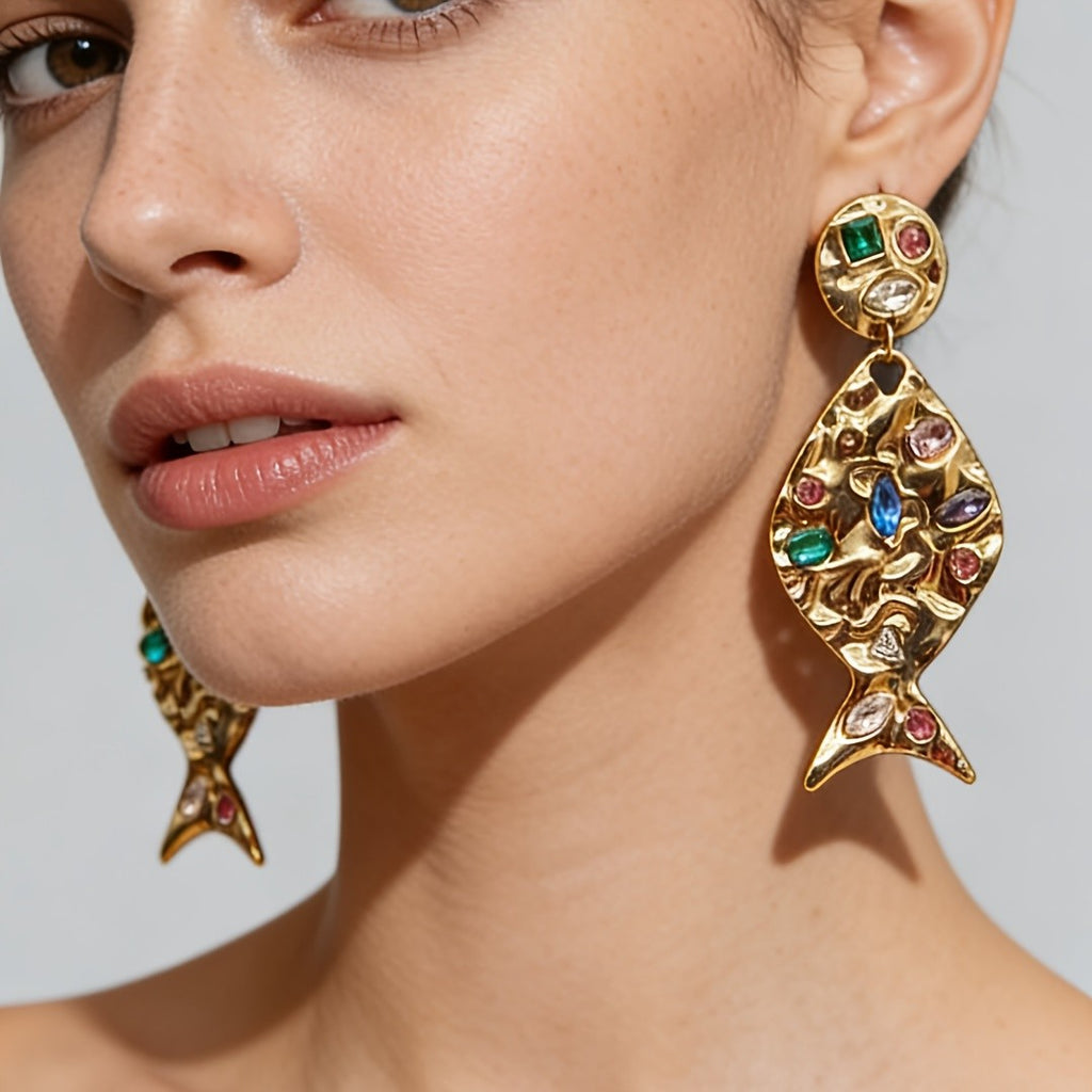 Boho Mosaic Fish Drop Earrings