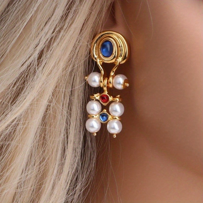 Boho Pearl Cluster Drop Earrings