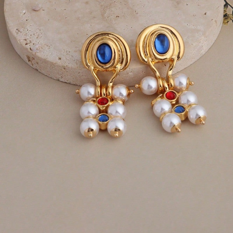Boho Pearl Cluster Drop Earrings