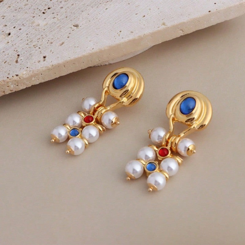 Boho Pearl Cluster Drop Earrings