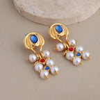 Boho Pearl Cluster Drop Earrings