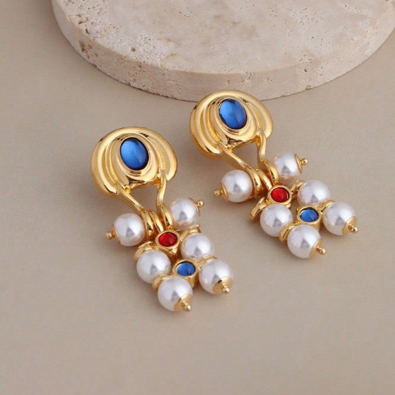 Boho Pearl Cluster Drop Earrings