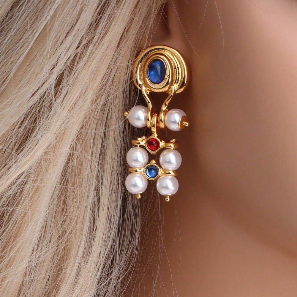 Boho Pearl Cluster Drop Earrings