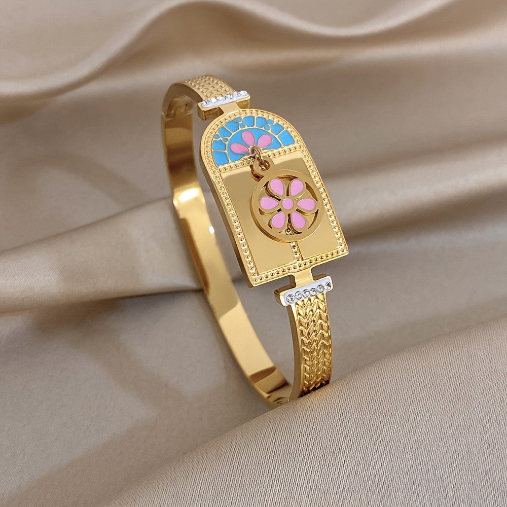 Boho Floral Enamel Bangle Bracelet