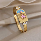 Boho Floral Enamel Bangle Bracelet
