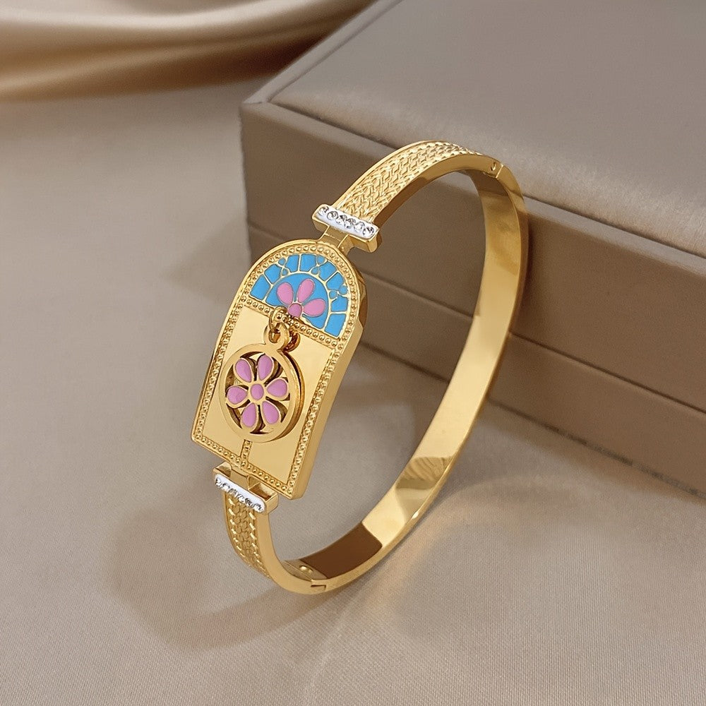 Boho Floral Enamel Bangle Bracelet