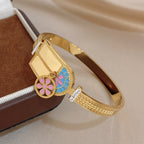 Boho Floral Enamel Bangle Bracelet