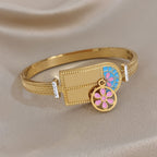 Boho Floral Enamel Bangle Bracelet