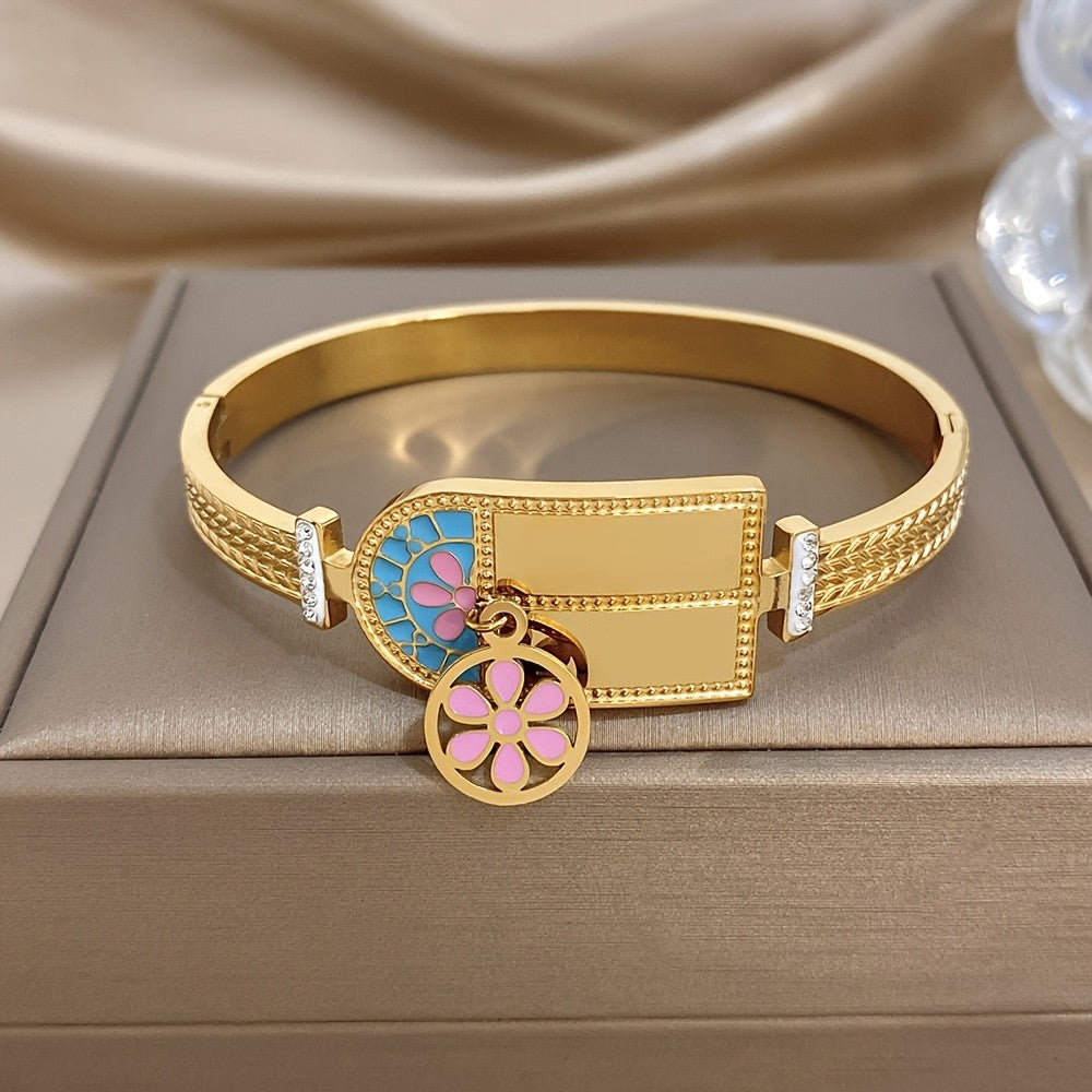 Boho Floral Enamel Bangle Bracelet
