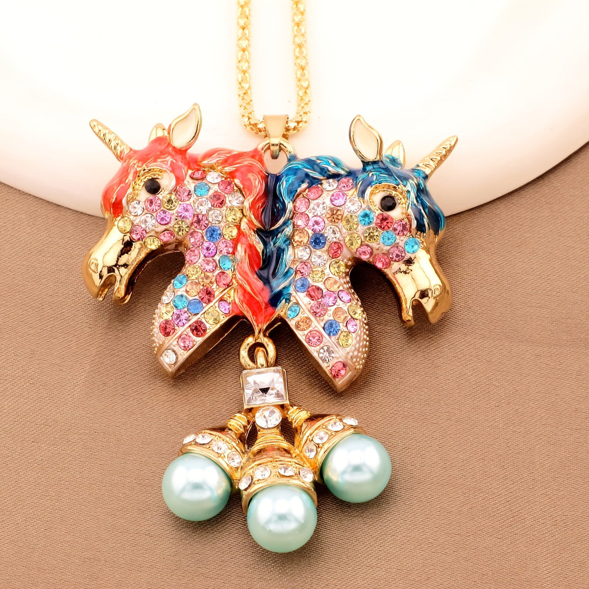 Whimsical Rainbow Unicorn Pearl Necklace